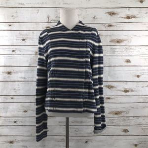 Lou & Grey Size M Beige Blue‎ Striped Double Breasted Womens Jacket Sweater